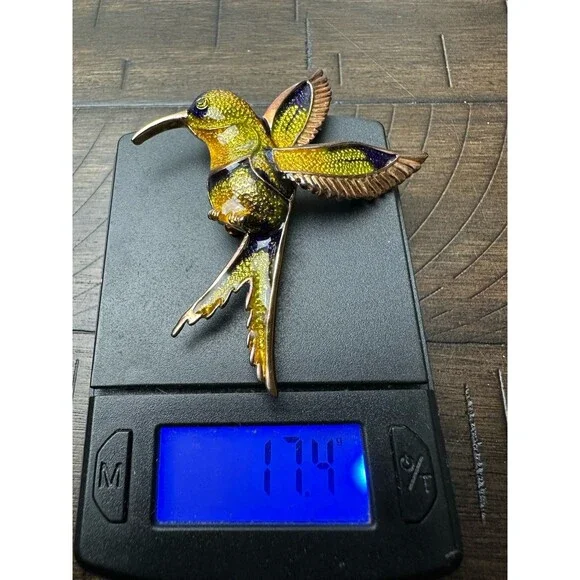 Vintage Enamel Hummingbird Brooch Pin Gold Tone Colorful Bird Large 3” - Picture 6 of 6